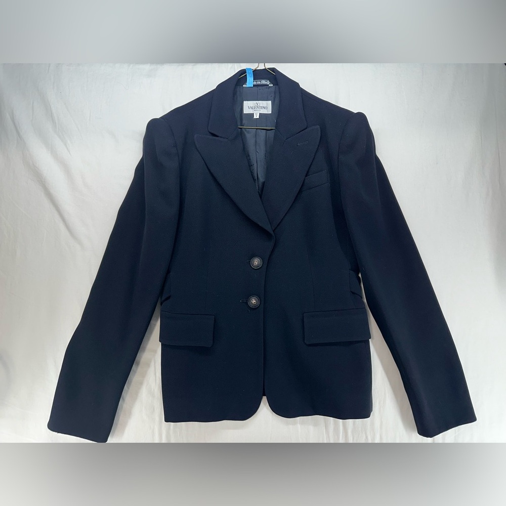 Valentino Miss V Blazer Jacket Wool Navy Made In Italy 2 Button Women Size 42 8